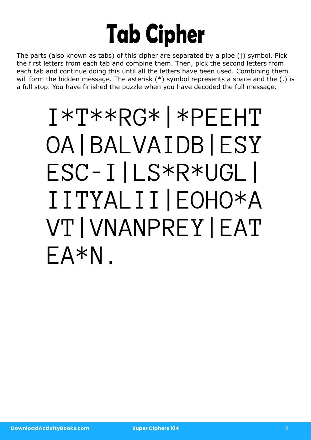 Tab Cipher in Super Ciphers 104