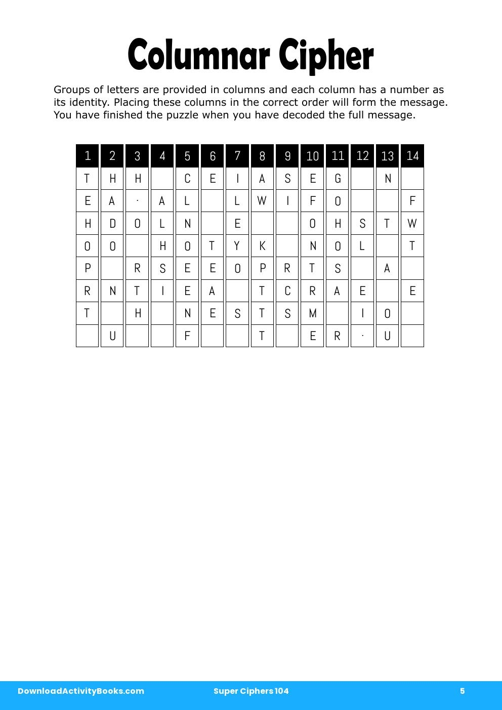 Columnar Cipher in Super Ciphers 104