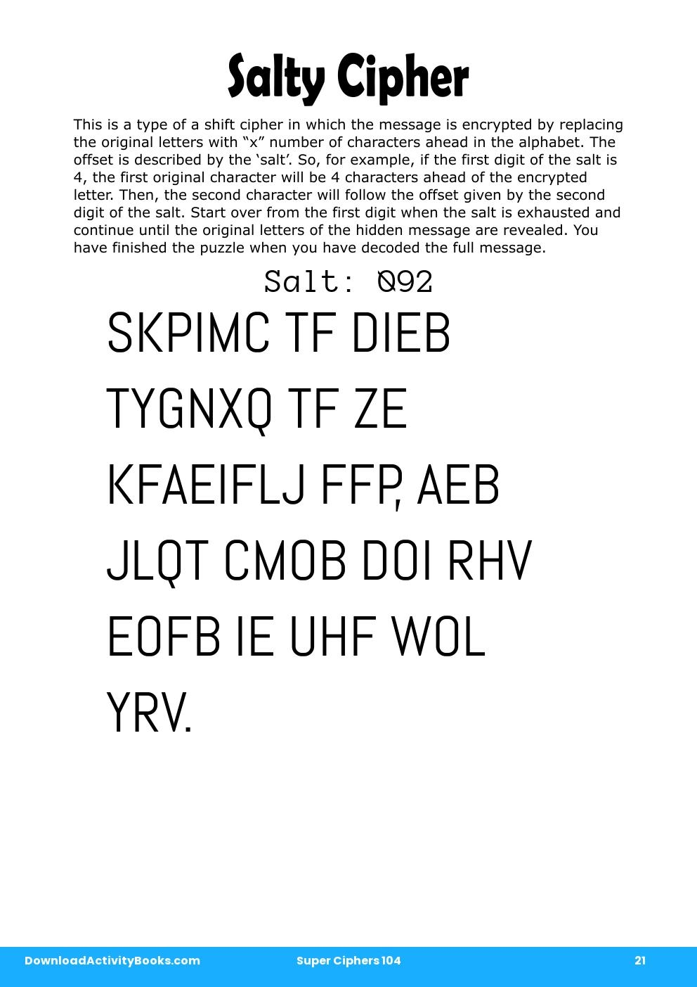 Salty Cipher in Super Ciphers 104