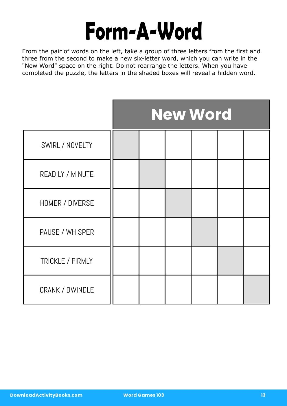Form-A-Word in Word Games 103