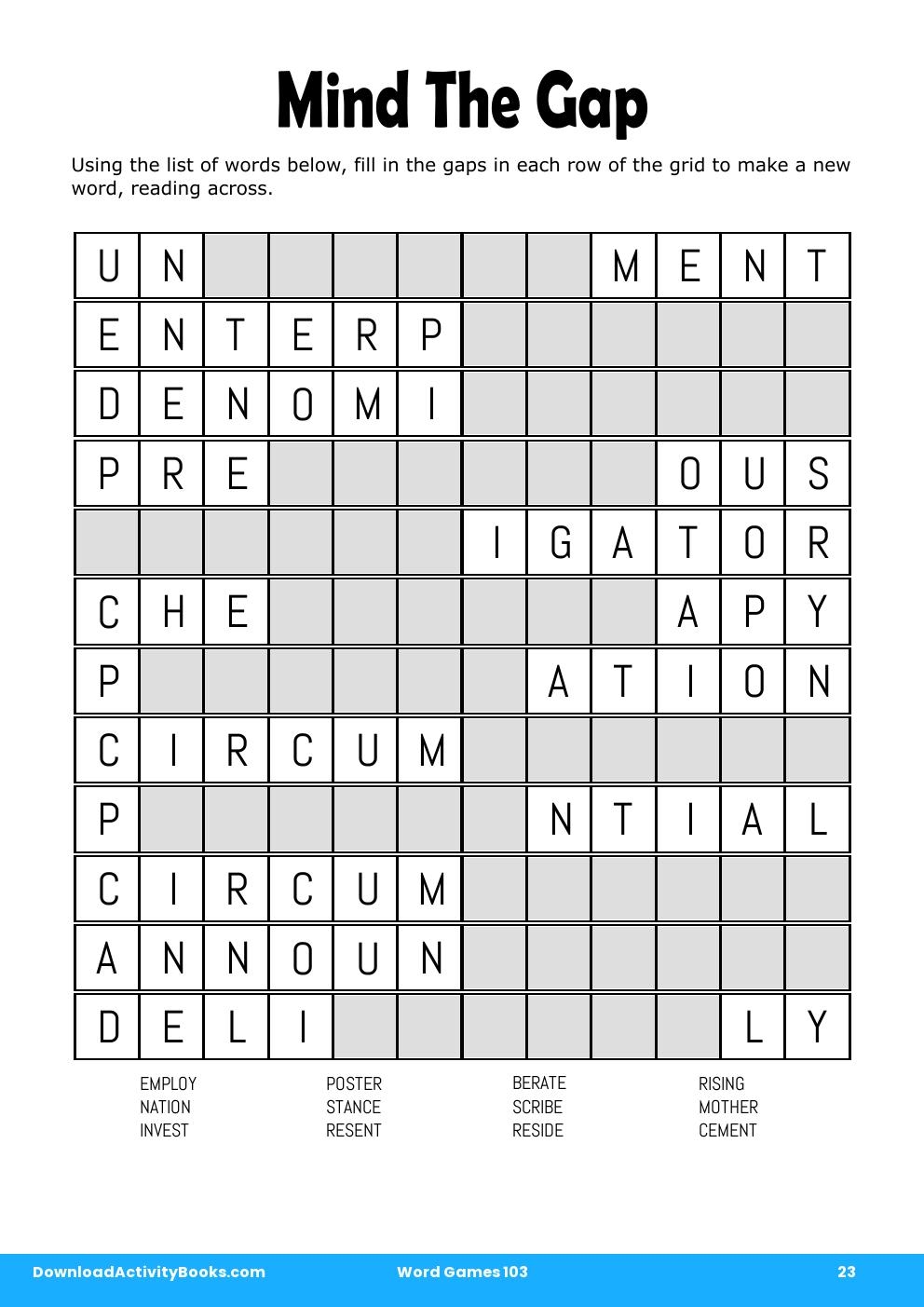 Mind The Gap in Word Games 103