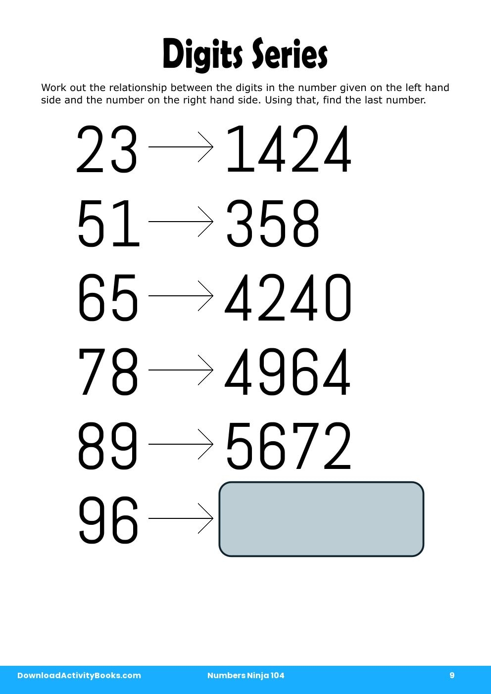 Digits Series in Numbers Ninja 104