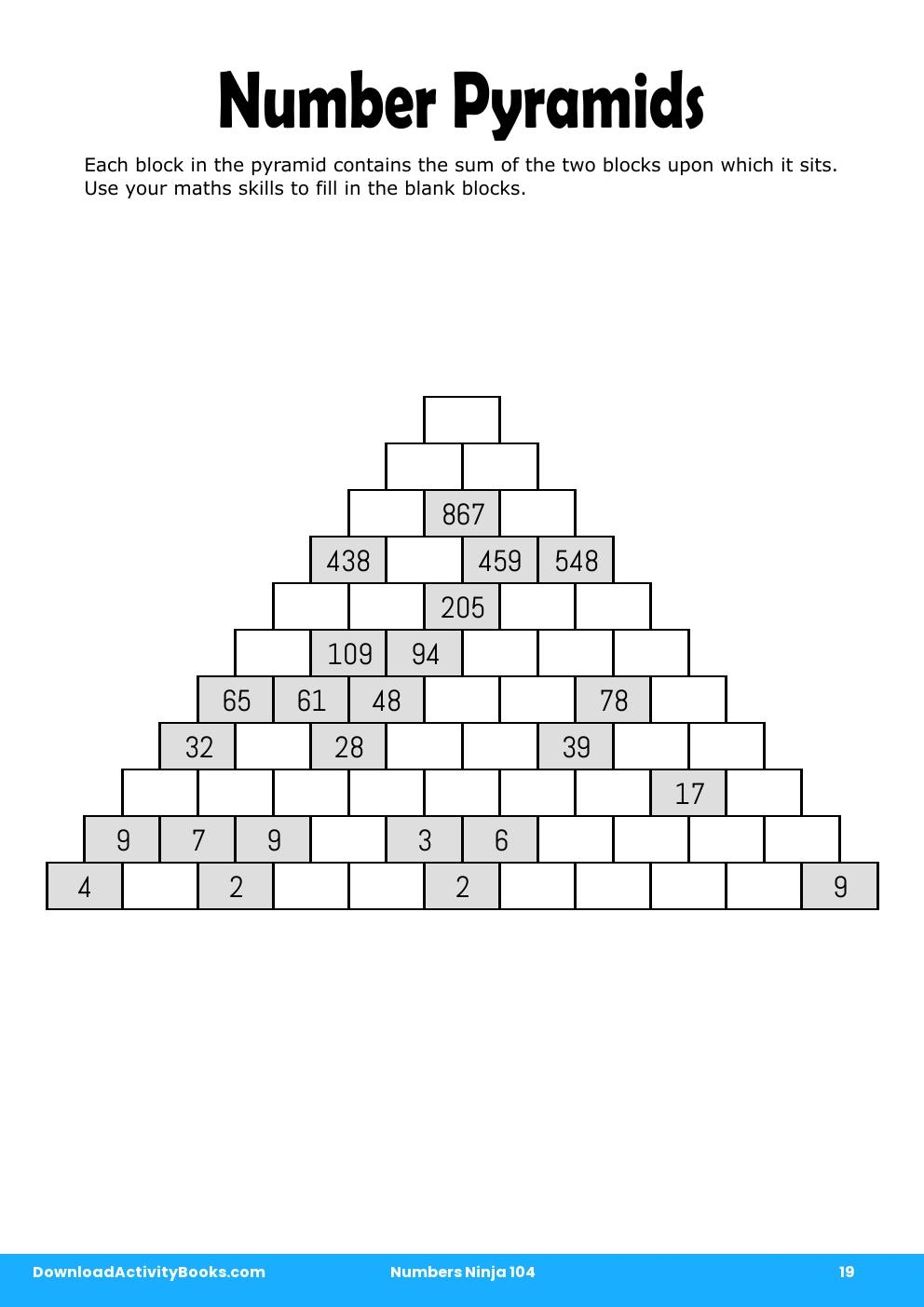 Number Pyramids in Numbers Ninja 104