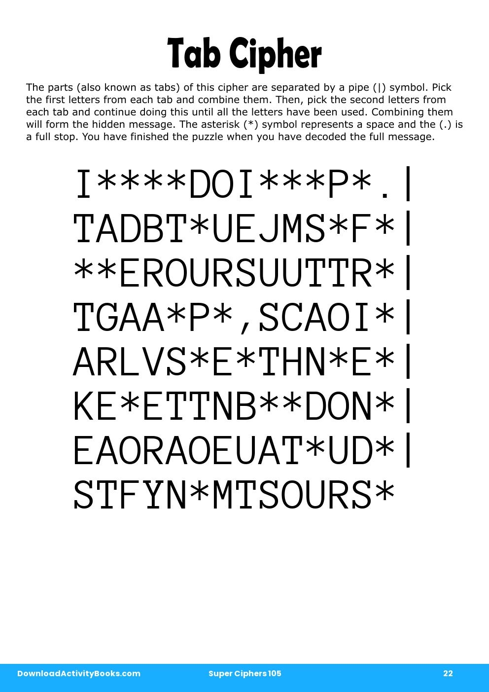 Tab Cipher in Super Ciphers 105