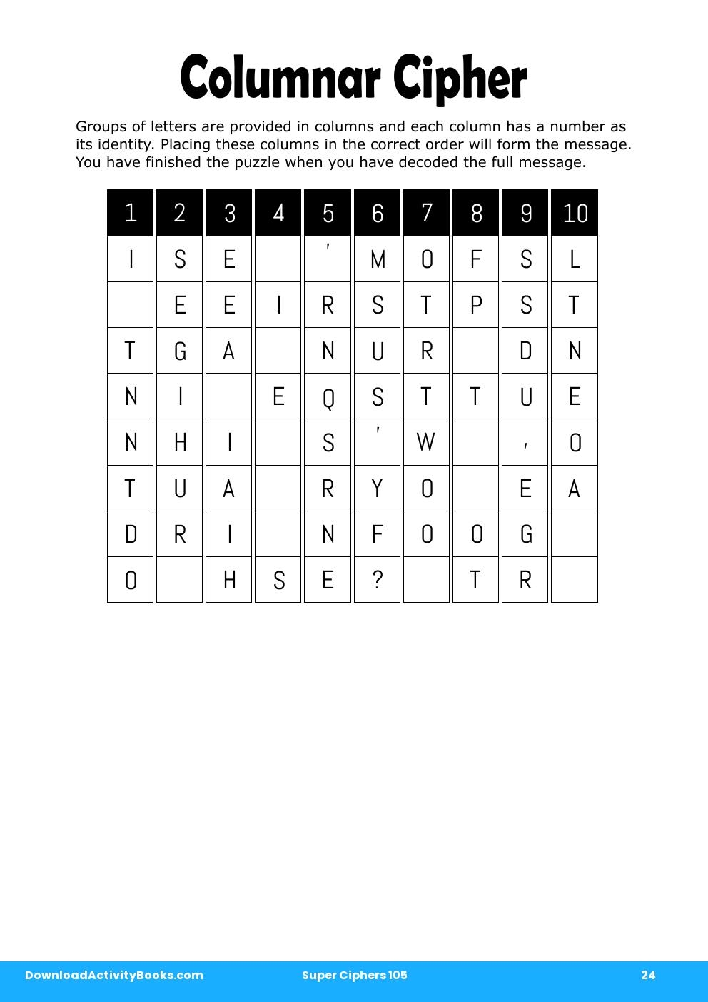 Columnar Cipher in Super Ciphers 105