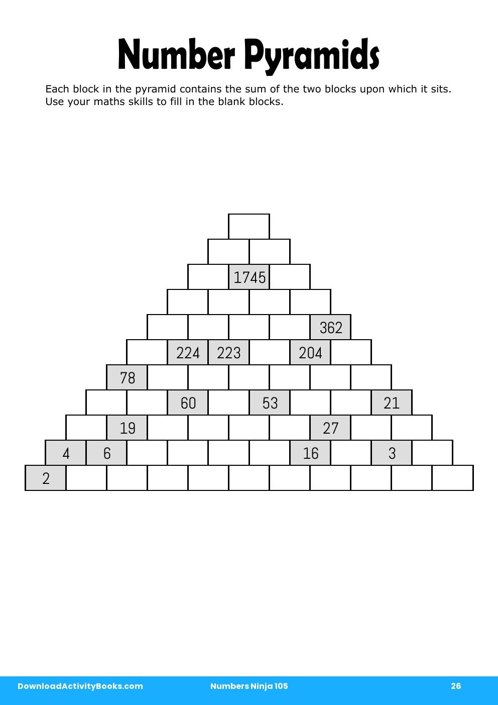 Number Pyramids in Numbers Ninja 105