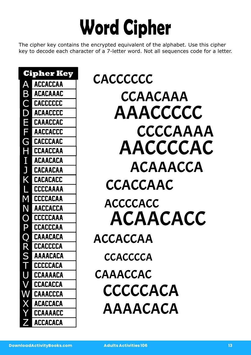 Word Cipher in Adults Activities 106