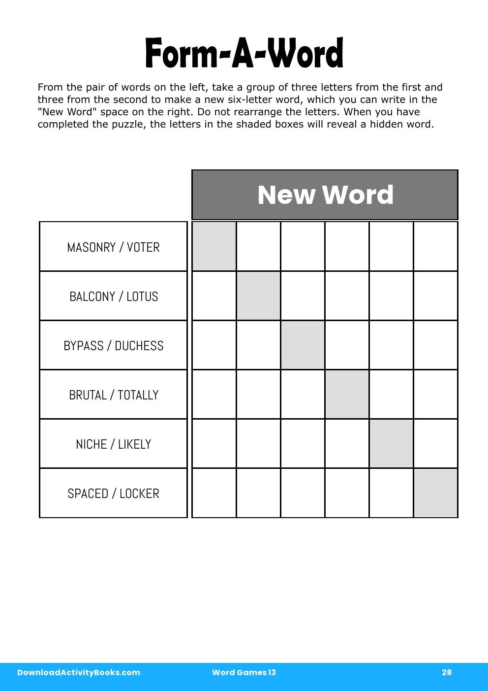 Form-A-Word in Word Games 13