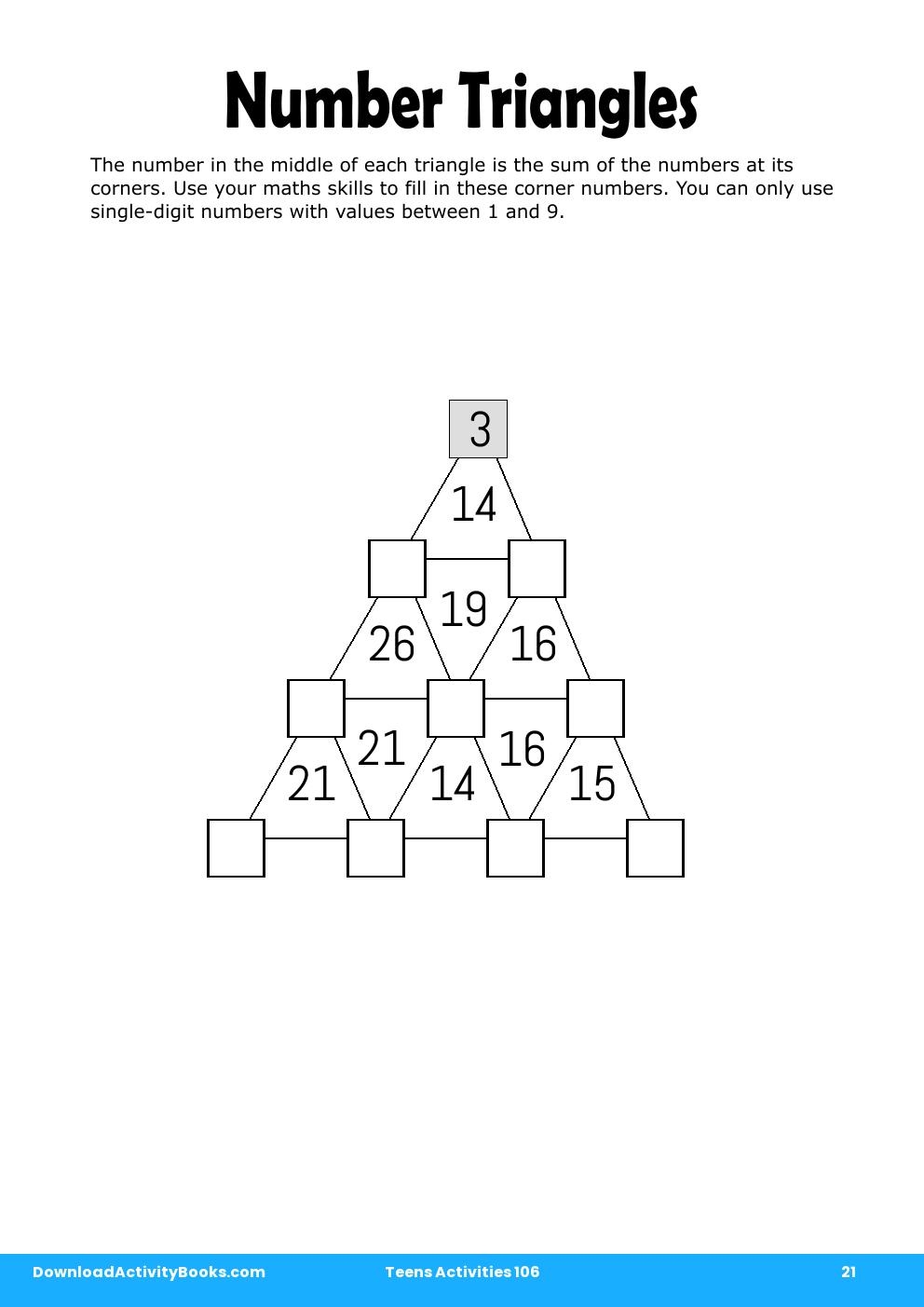 Number Triangles in Teens Activities 106