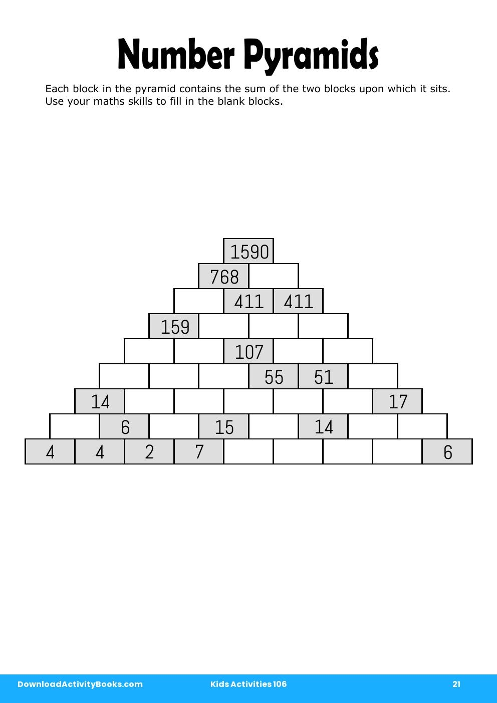 Number Pyramids in Kids Activities 106