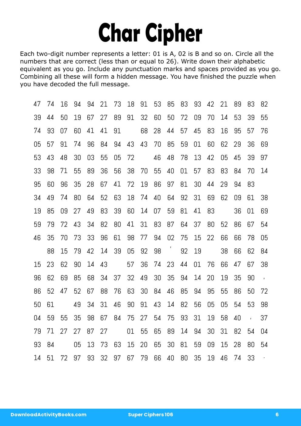 Char Cipher in Super Ciphers 106