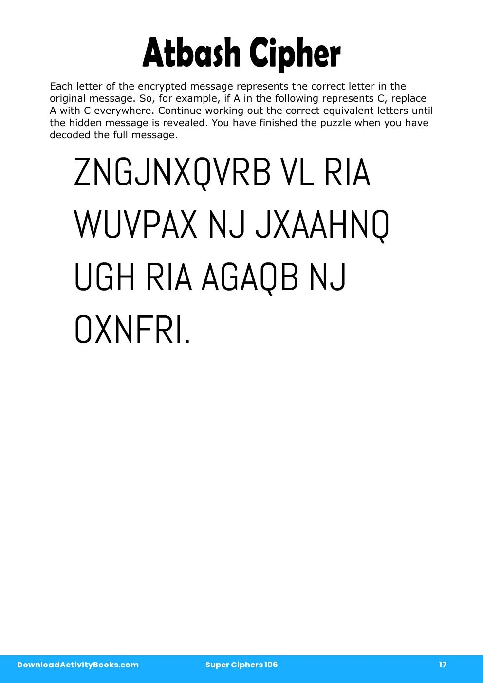 Atbash Cipher in Super Ciphers 106