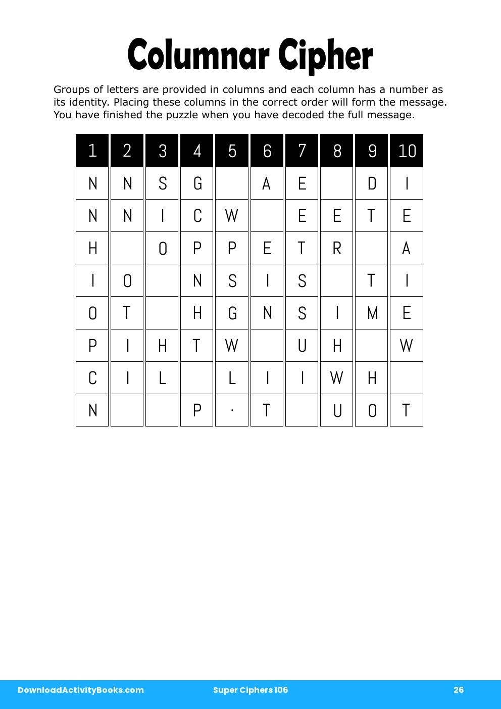 Columnar Cipher in Super Ciphers 106