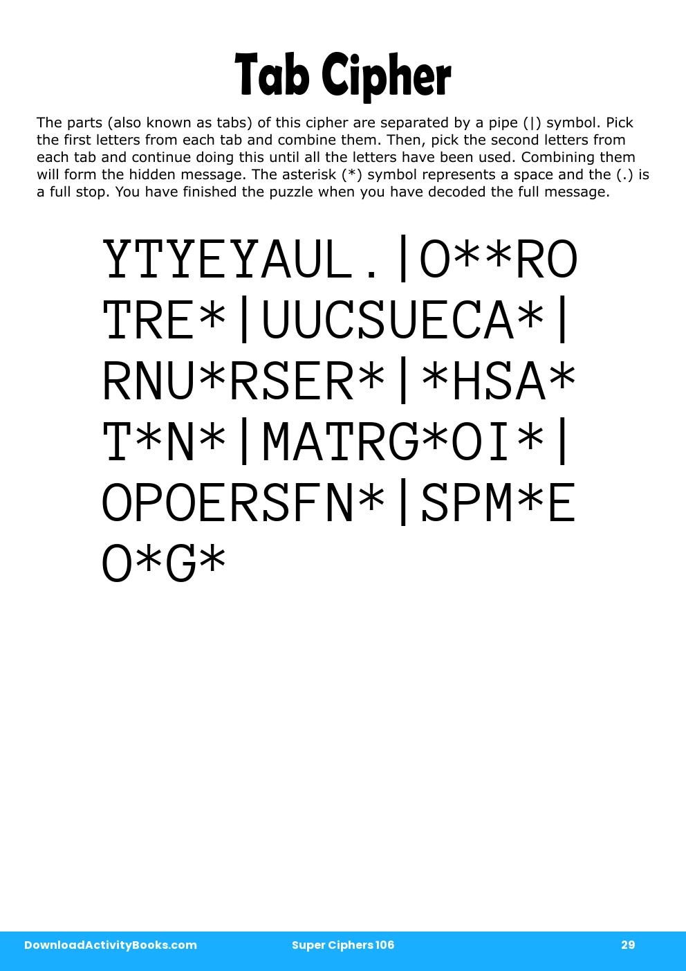 Tab Cipher in Super Ciphers 106
