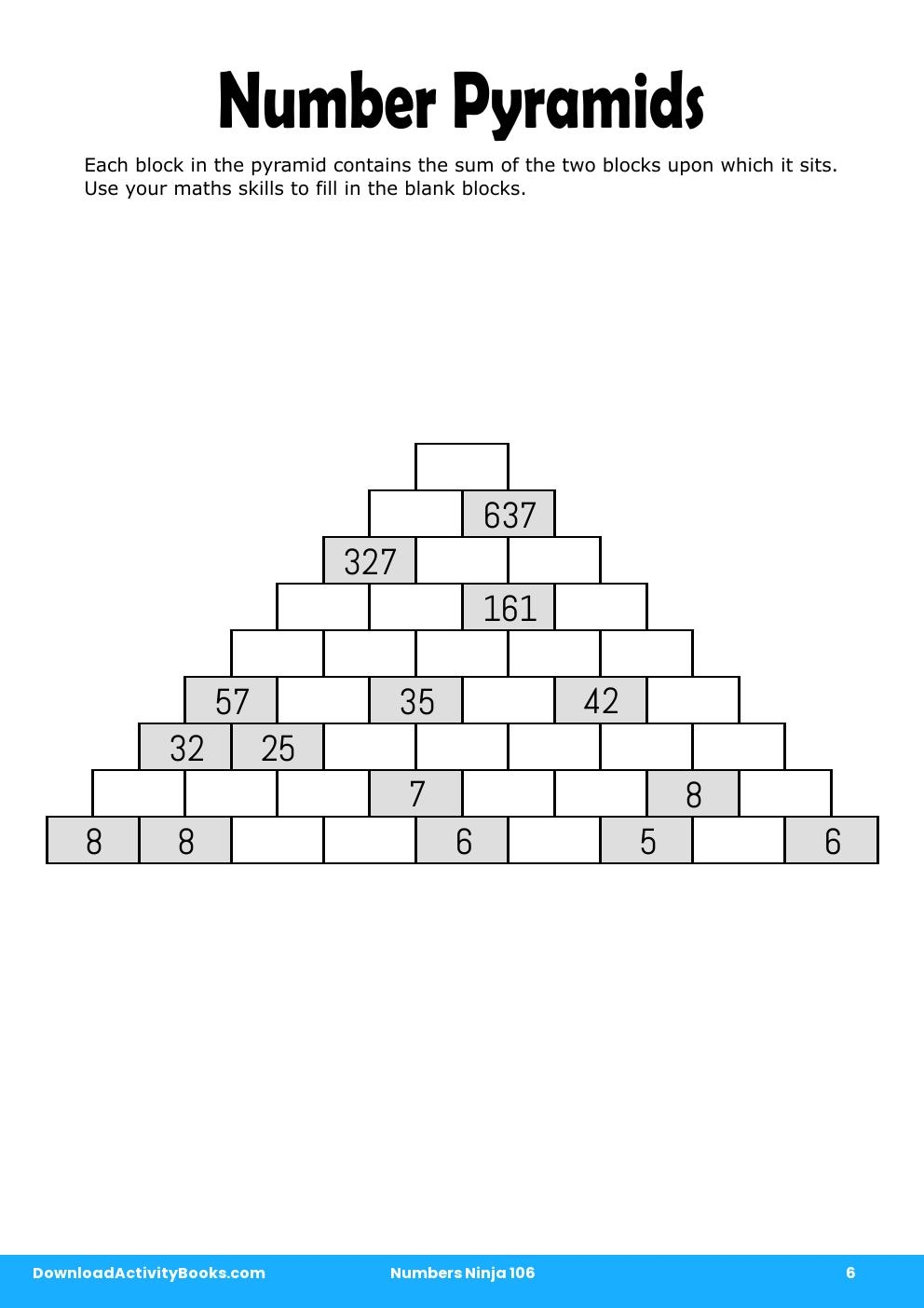 Number Pyramids in Numbers Ninja 106