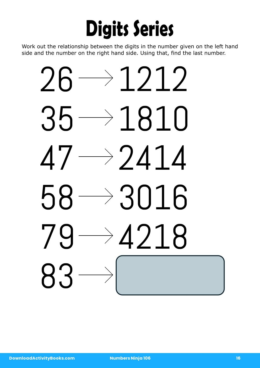 Digits Series in Numbers Ninja 106