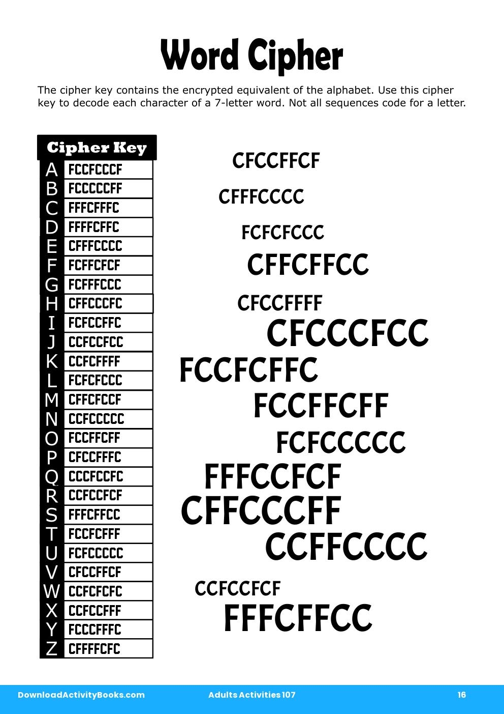 Word Cipher in Adults Activities 107