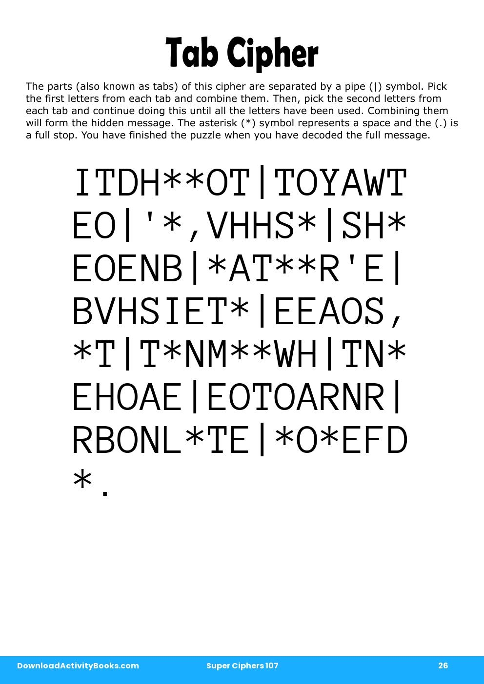 Tab Cipher in Super Ciphers 107
