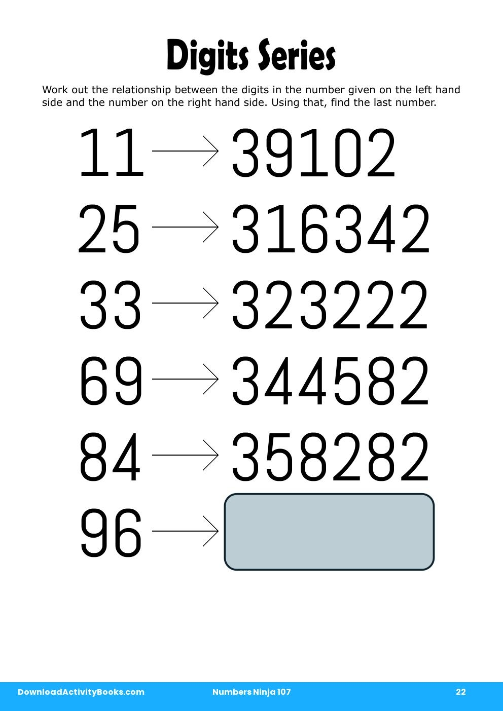 Digits Series in Numbers Ninja 107