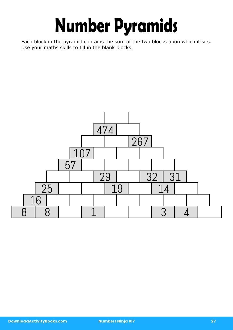 Number Pyramids in Numbers Ninja 107