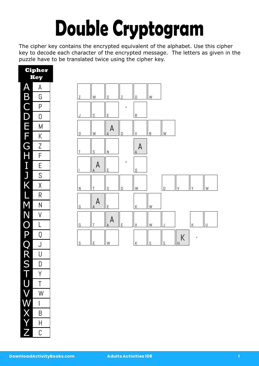 Double Cryptogram in Adults Activities 108