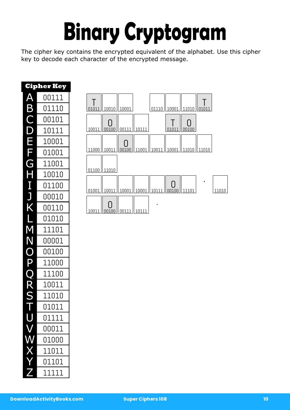 Binary Cryptogram in Super Ciphers 108