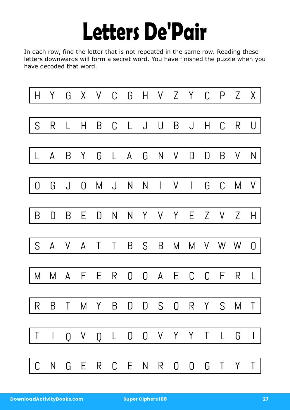 Letters De'Pair in Super Ciphers 108