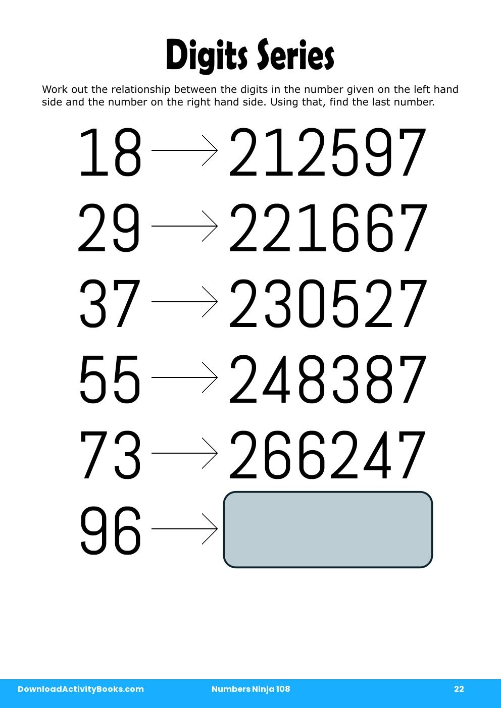 Digits Series in Numbers Ninja 108