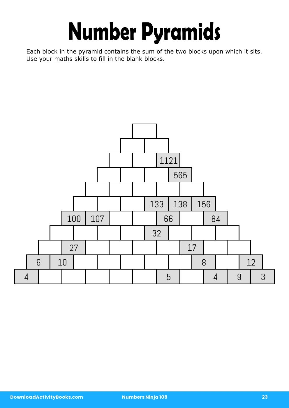 Number Pyramids in Numbers Ninja 108