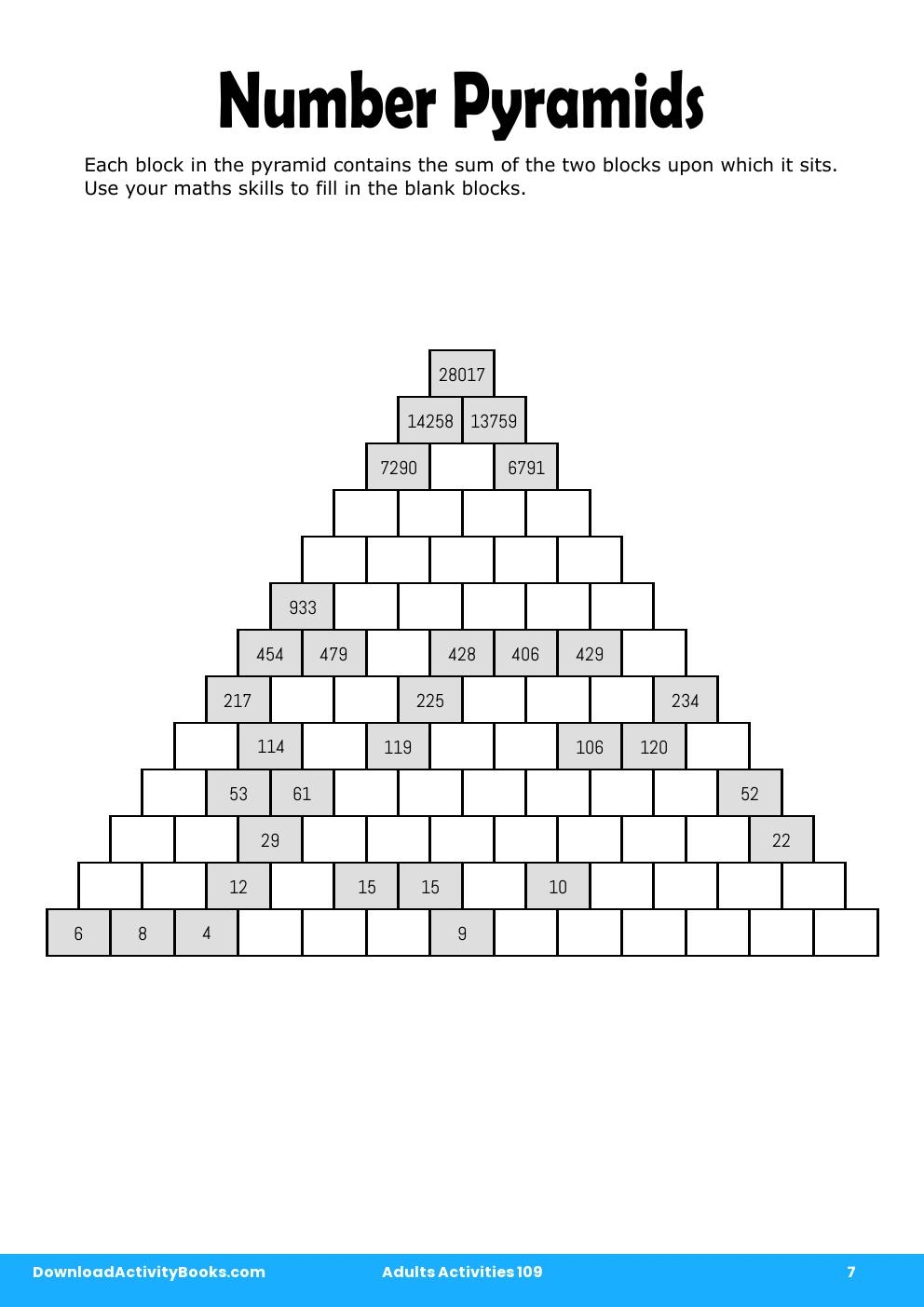 Number Pyramids in Adults Activities 109
