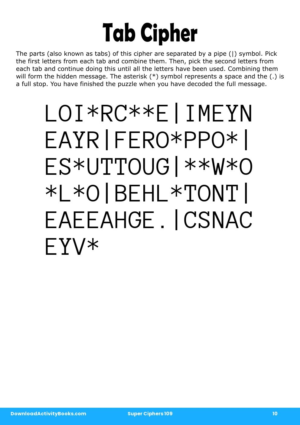 Tab Cipher in Super Ciphers 109