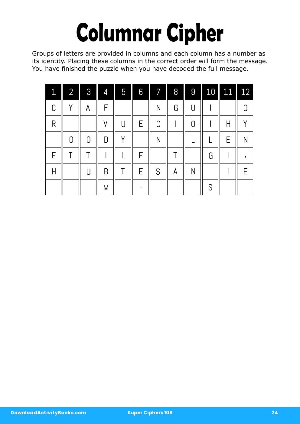Columnar Cipher in Super Ciphers 109