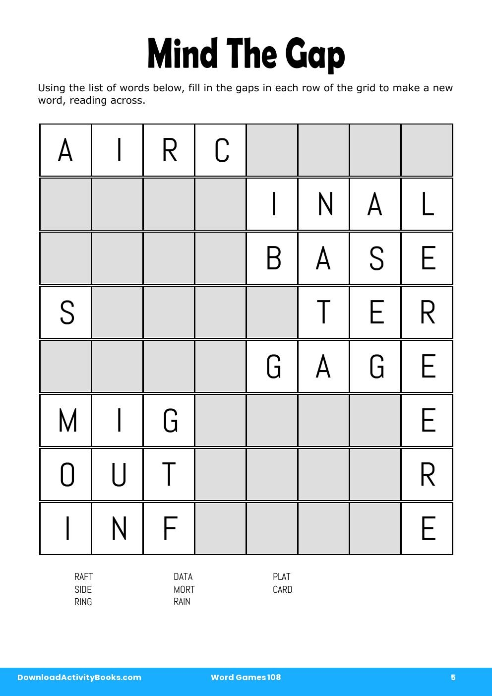 Mind The Gap in Word Games 108