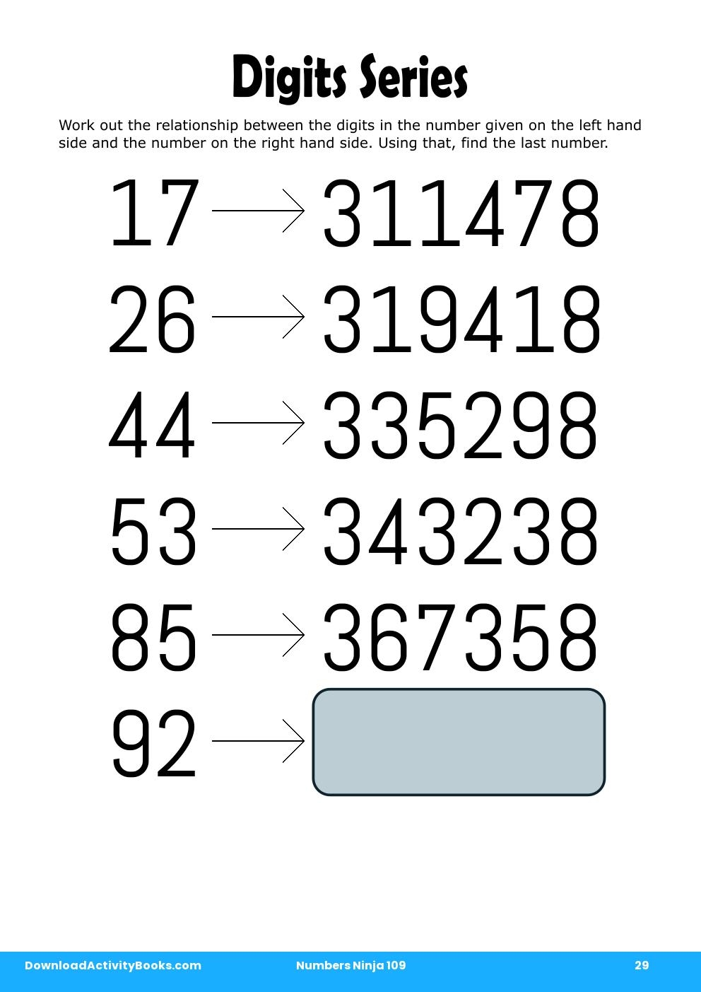 Digits Series in Numbers Ninja 109