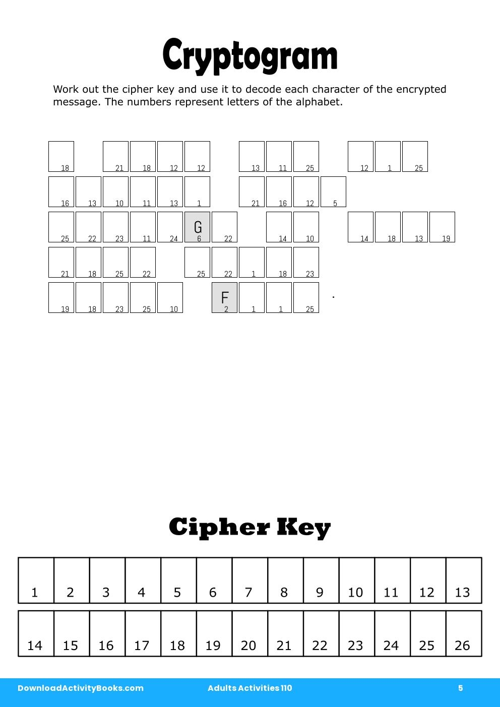 Cryptogram in Adults Activities 110