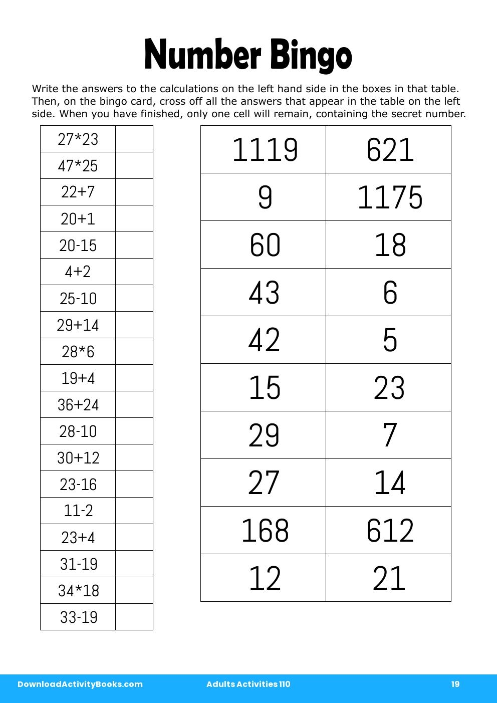 Number Bingo in Adults Activities 110