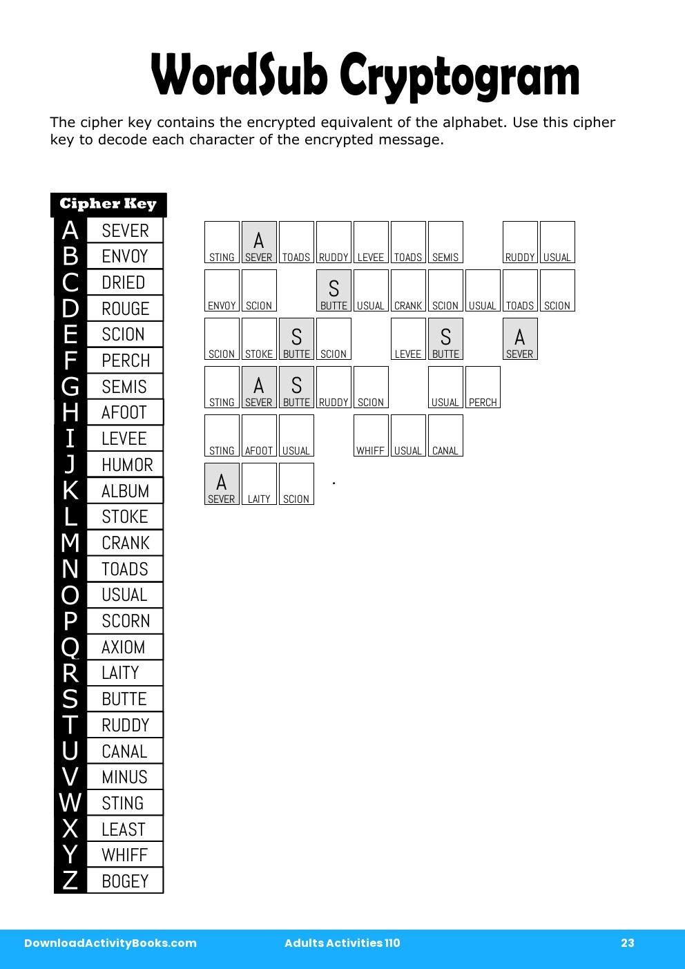 WordSub Cryptogram in Adults Activities 110
