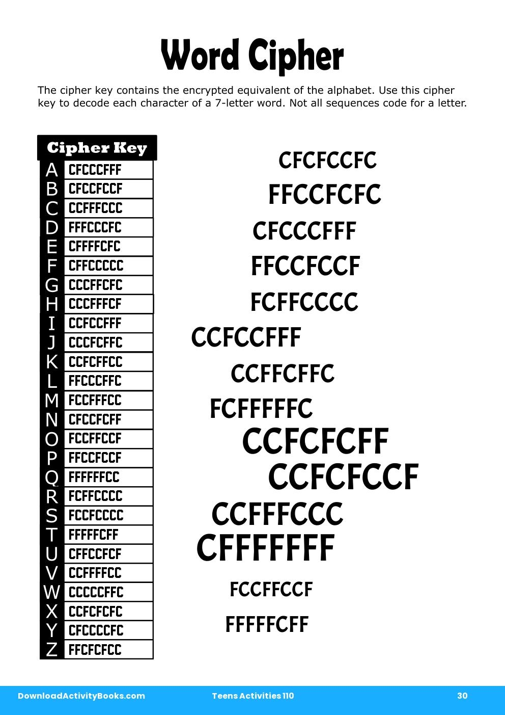 Word Cipher in Teens Activities 110