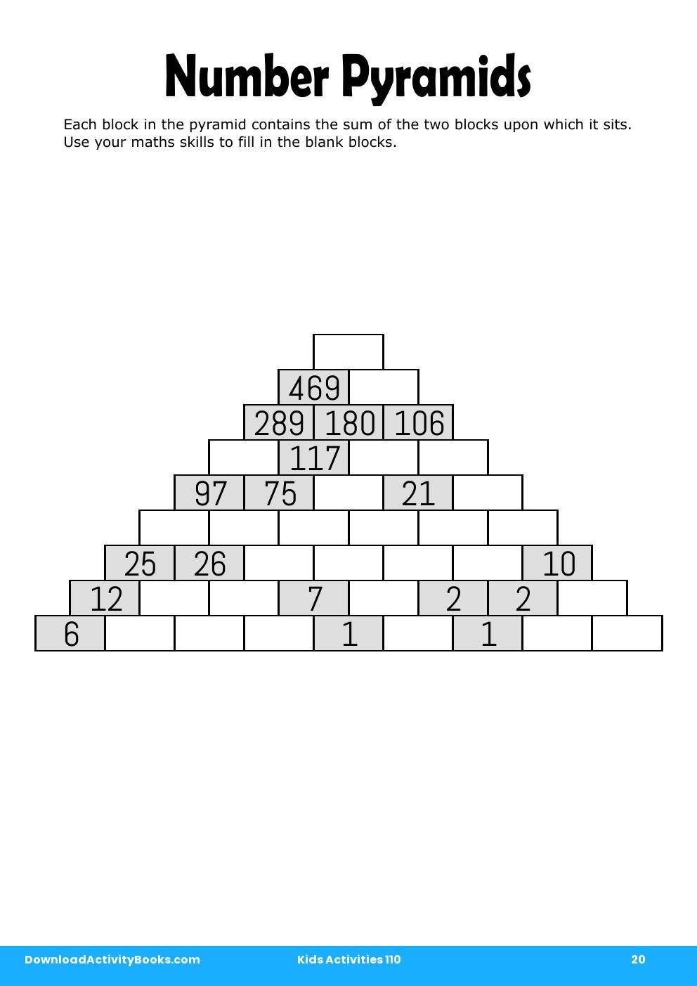 Number Pyramids in Kids Activities 110