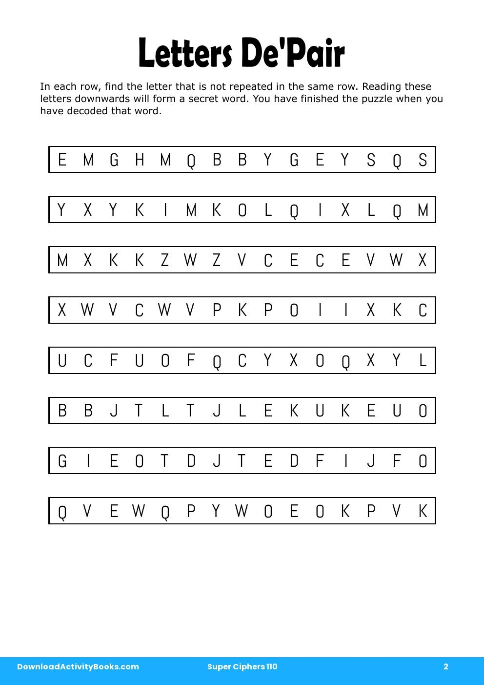 Letters De'Pair in Super Ciphers 110
