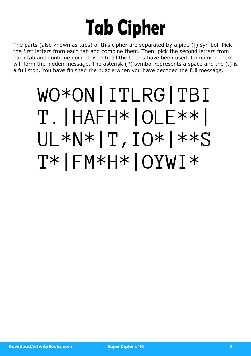 Tab Cipher in Super Ciphers 110