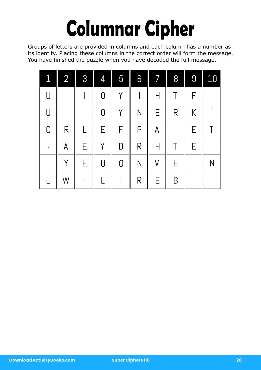 Columnar Cipher in Super Ciphers 110