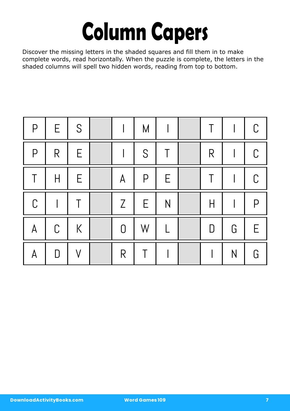 Column Capers in Word Games 109
