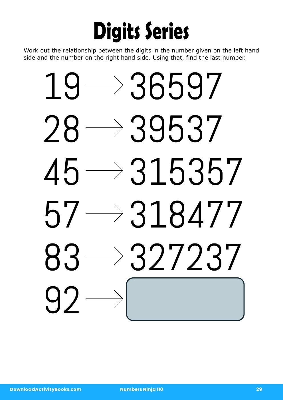 Digits Series in Numbers Ninja 110