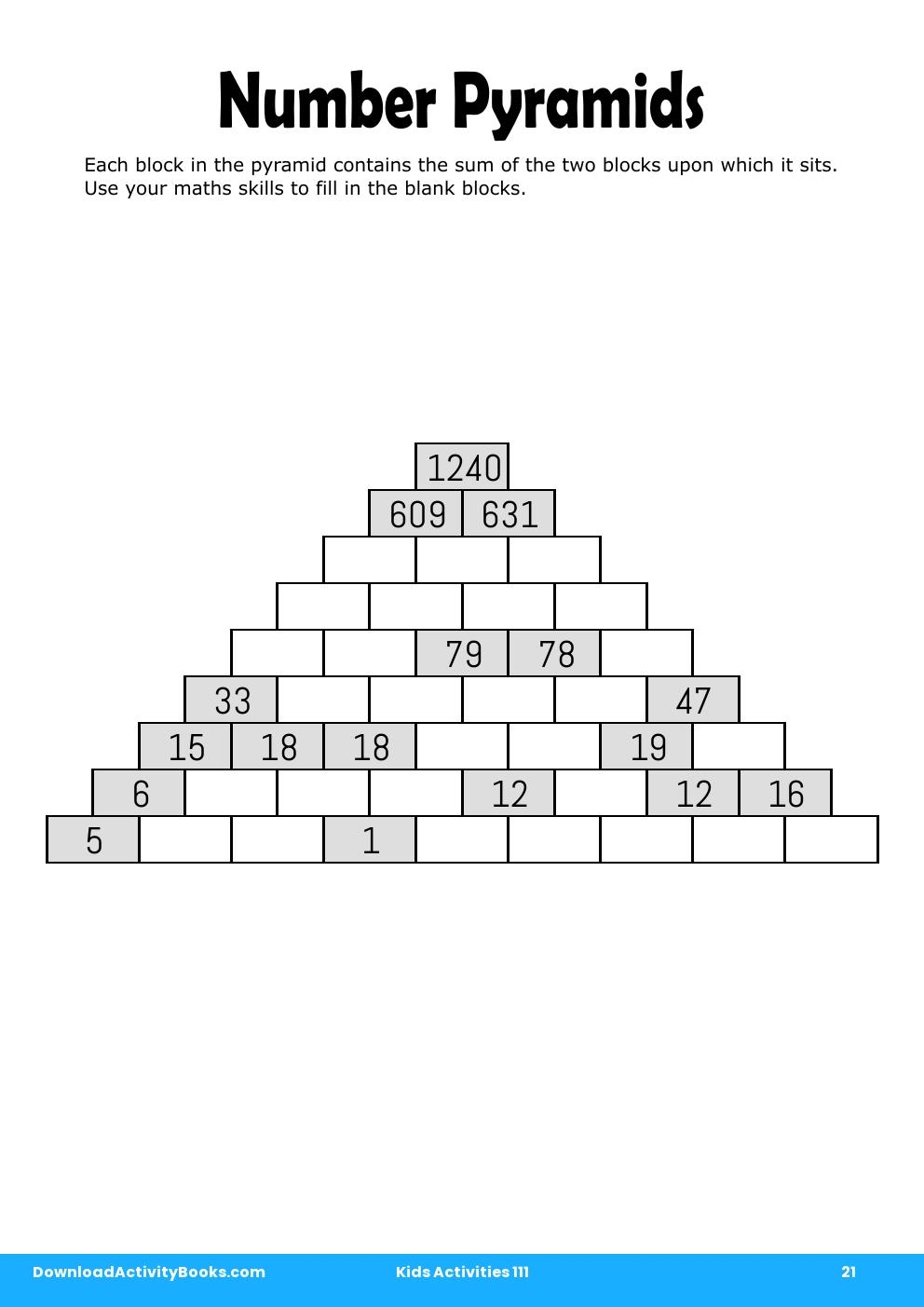 Number Pyramids in Kids Activities 111