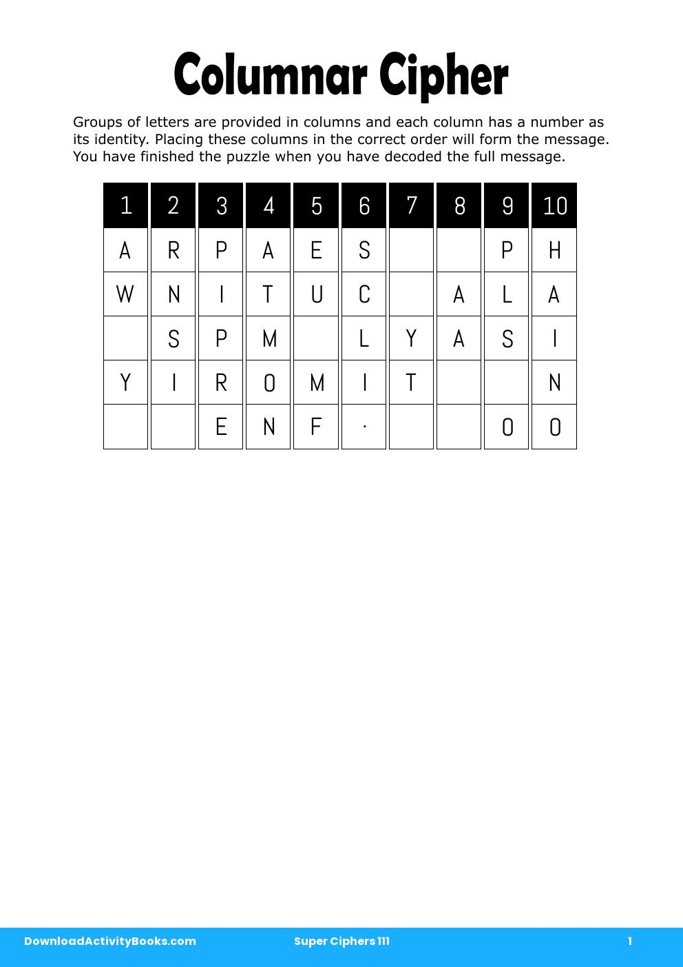 Columnar Cipher in Super Ciphers 111
