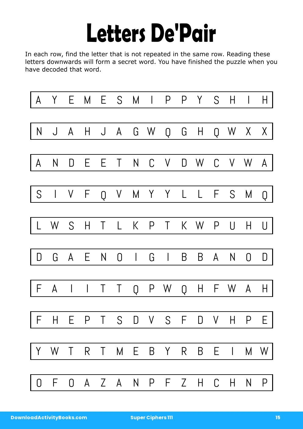 Letters De'Pair in Super Ciphers 111
