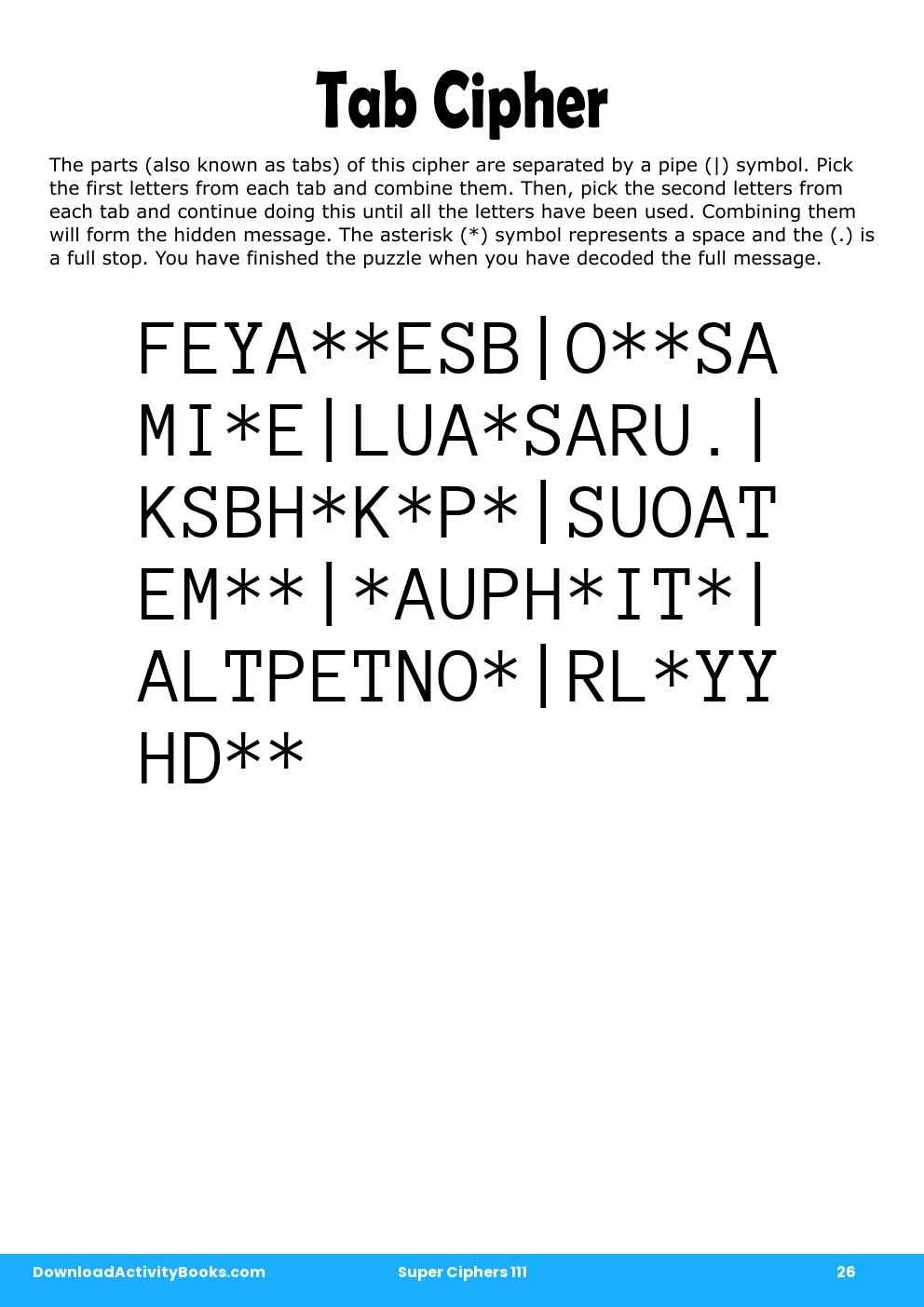 Tab Cipher in Super Ciphers 111