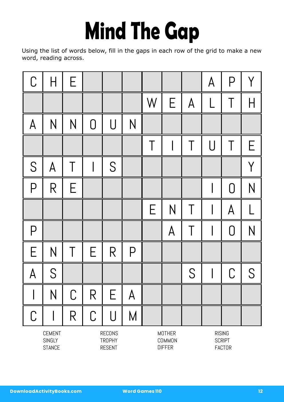 Mind The Gap in Word Games 110