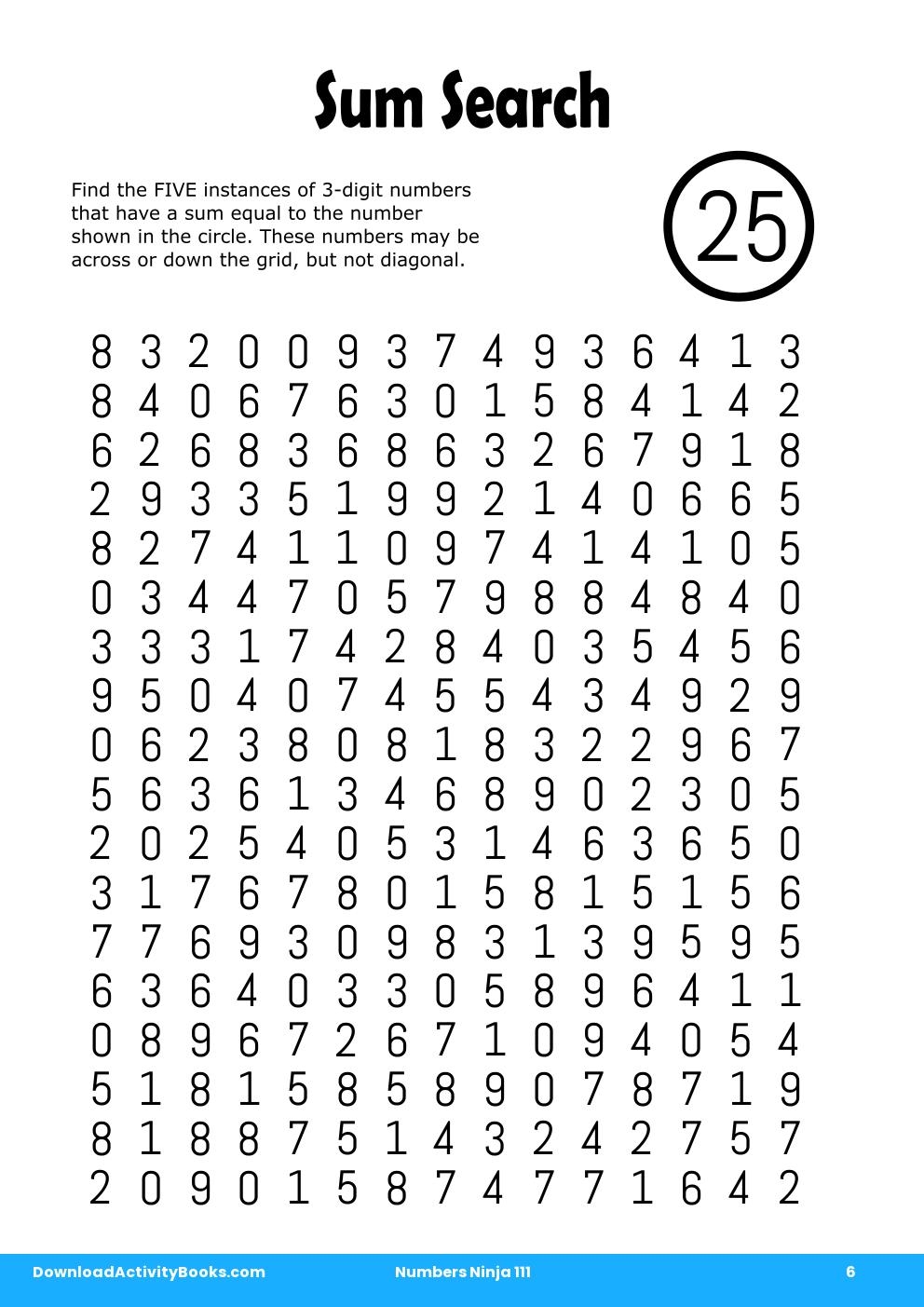 Sum Search in Numbers Ninja 111